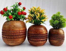 Onlinecraft Wooden Corner Table Decor Wooden Vase (6 Inch, Brown)