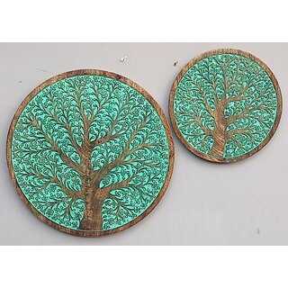 Mango Wood Carving Panel 24X24 Inch (Green)