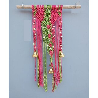 Onlinecraft Wall Hanging Attractive Macrame Wall Shelves For Home Decoration (Pink Green)
