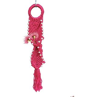 Onlinecraft Gorgeous And Unique Design Macrame Wall Hanging Item (19 Inch X 4 Inch, Pink)