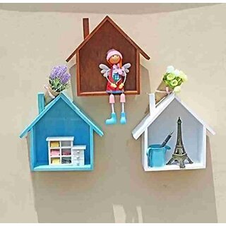 Onlinecraft Wooden Wall Decorative Hut (20 Inch X 20 Inch, Blue /White/Brown)