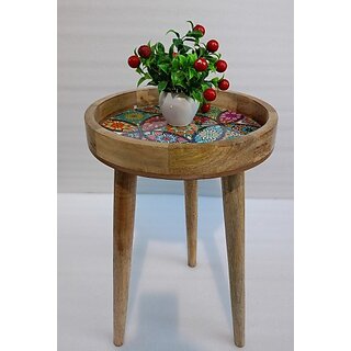 Onlinecraft Wooden Side Table Solid Wood Side Table (Finish Color - Brown, Pre-Assembled)