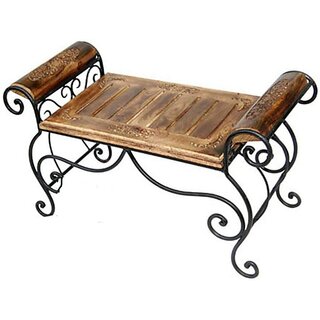 Onlinecraft Wooden Iron Sethi Solid Wood Side Table (Finish Color - Brown, Diy(Do-It-Yourself))