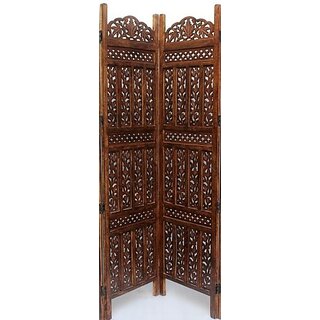 Onlinecraft Solid Wood Decorative Screen Partition (Free Standing, Finish Color - Borwn, 3, Diy(Do-It-Yourself))