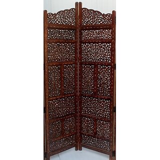 Onlinecraft Solid Wood Decorative Screen Partition (Free Standing, Finish Color - Borwn, 3, Diy(Do-It-Yourself))