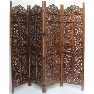 Onlinecraft Solid Wood Decorative Screen Partition (Free Standing, Finish Color - Brown, 4, Diy(Do-It-Yourself))