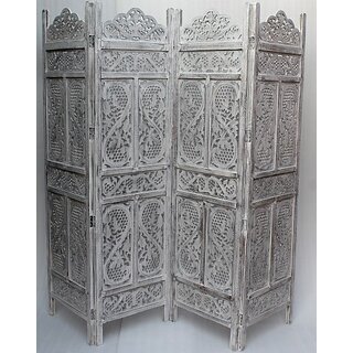 Onlinecraft Solid Wood Decorative Screen Partition (Free Standing, Finish Color - White, 4, Diy(Do-It-Yourself))