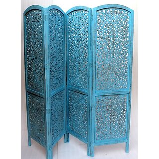 Onlinecraft Solid Wood Decorative Screen Partition (Free Standing, Finish Color - Blue, 4, Diy(Do-It-Yourself))