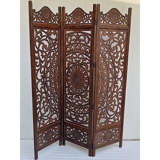 Onlinecraft Solid Wood Decorative Screen Partition (Free Standing, Finish Color - Brown, 3, Diy(Do-It-Yourself))