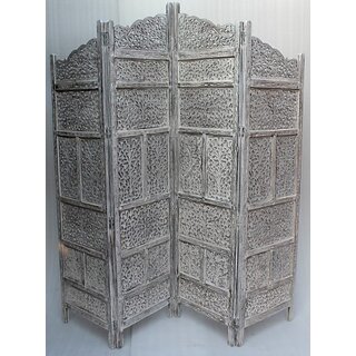 Onlinecraft Solid Wood Decorative Screen Partition (Free Standing, Finish Color - White, 4, Diy(Do-It-Yourself))