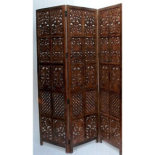 Onlinecraft Solid Wood Decorative Screen Partition (Free Standing, Finish Color - Brown, 4, Diy(Do-It-Yourself))