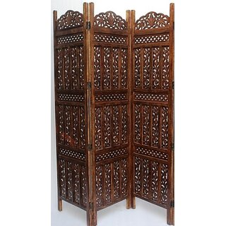 Onlinecraft Solid Wood Decorative Screen Partition (Free Standing, Finish Color - Borwn, 3, Diy(Do-It-Yourself))