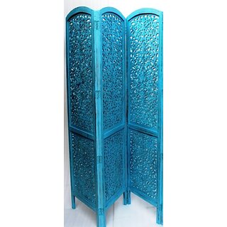 Onlinecraft Solid Wood Decorative Screen Partition (Free Standing, Finish Color - Blue, 3, Diy(Do-It-Yourself))