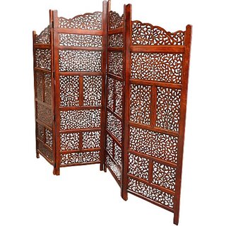 Onlinecraft Solid Wood Decorative Screen Partition (Free Standing, Finish Color - Brown, 4, Diy(Do-It-Yourself))