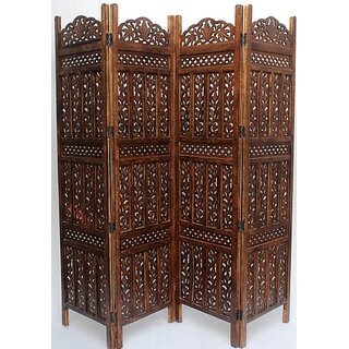 Onlinecraft Solid Wood Decorative Screen Partition (Free Standing, Finish Color - Brown, 4, Diy(Do-It-Yourself))