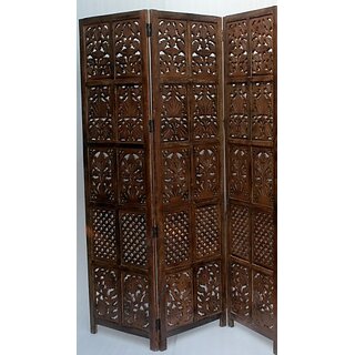 Onlinecraft Solid Wood Decorative Screen Partition (Free Standing, Finish Color - Borwn, 3, Diy(Do-It-Yourself))