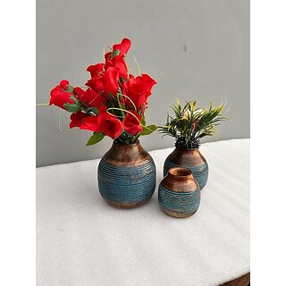 Onlinecraft Ch7902 Wooden Vase (12 Inch, Blue, Brown)