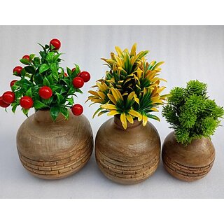 Onlinecraft Wooden Corner Table Decor Wooden Vase (6 Inch, Brown)