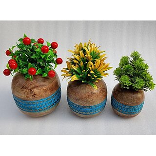 Onlinecraft Wooden Corner Table Decor Wooden Vase (6 Inch, Blue)