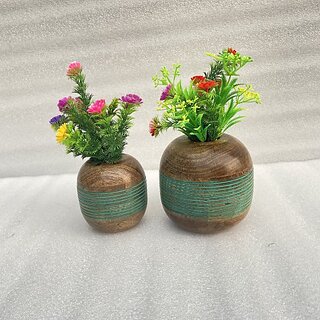 Onlinecraft Mango Wooden Flower Pot Set Of 3 Pc Big 6 ,Medium 5 , Small 4 Inch Height Wooden Vase (6 Inch, Green, Brown)