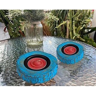 M3280 Wooden 1 - Cup Candle Holder Set (Blue, Pack Of 1)