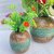 Onlinecraft Mango Wooden Flower Pot Set Of 3 Pc Big 6 ,Medium 5 , Small 4 Inch Height Wooden Vase (6 Inch, Green, Brown)