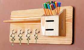 Onlinecrafts Wooden Wall Key Holder Wood Key Holder (4 Hooks, Yellow)