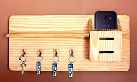 Onlinecrafts Wooden Key Holder Wood Key Holder (4 Hooks, Clear)