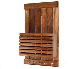 Onlinecrafts Decorative Wooden Wall Key Holder Wood Key Holder (5 Hooks)