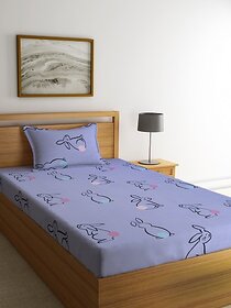 Ambra Linens 140 TC Cotton Single Cartoon Flat Bedsheet (Pack of 1, Light Blue)