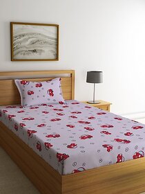 Ambra Linens 140 TC Cotton Single Cartoon Flat Bedsheet (Pack of 1, Mauve)