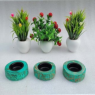 Ch3281 Wooden 1 - Cup Tealight Holder (Green, Beige, Pack Of 1)