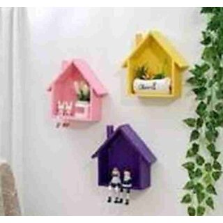 Wooden Wall Shelf (Number Of Shelves - 1, Blue, Purple, Pink)