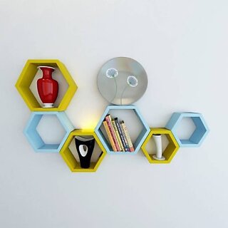 Wooden Wall Shelf (Number Of Shelves - 6, Yellow, Blue)