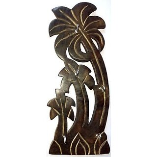 Onlinecrafts Decorative Wooden Wall Key Holder Khajur Wala Wood Key Holder (5 Hooks)