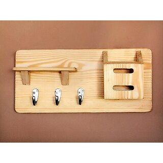 Onlinecrafts Wood Key Holder (4 Hooks, Yellow)