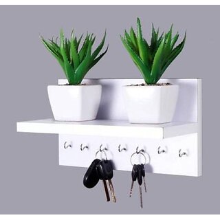 Key Holder ( White ) Ch2403 Wood Key Holder (7 Hooks, White)