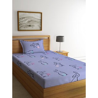 Ambra Linens 140 TC Cotton Single Cartoon Flat Bedsheet (Pack of 1, Light Blue)