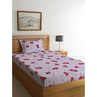 Ambra Linens 140 TC Cotton Single Cartoon Flat Bedsheet (Pack of 1, Mauve)