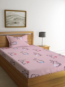 Ambra Linens 140 TC Cotton Single Cartoon Flat Bedsheet (Pack of 1, Baby Pink)