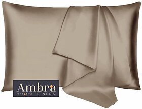 Ambra Linens Plain Pillows Cover (Pack of 2, 40 cm*70 cm, Beige)']