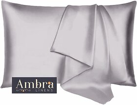 Ambra Linens Plain Pillows Cover (Pack of 2, 40 cm*70 cm, Silver)']