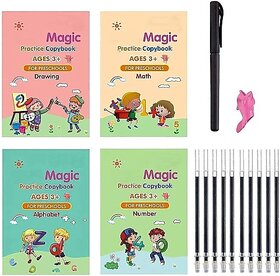 Sank Magic Practice For Kids Copybook, Magic Practice Book For Kids(4 Book + 10 Refill+ 1 Pen +1 Grip) Number Tracing Book For Preschoolers With Pen (Spiral, India)