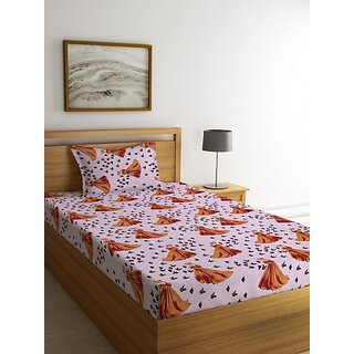 Ambra Linens 140 TC Cotton Single Cartoon Flat Bedsheet (Pack of 1, Brown)