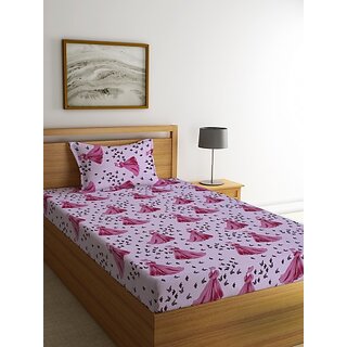 Ambra Linens 140 TC Cotton Single Cartoon Flat Bedsheet (Pack of 1, Princess Pink)
