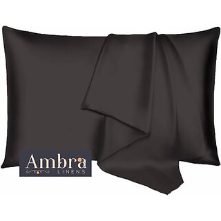 Ambra Linens Plain Pillows Cover  (Pack of 2, 40 cm*70 cm, Grey)