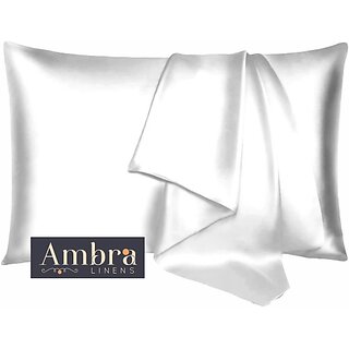 Ambra Linens Plain Pillows Cover (Pack of 2, 40 cm*70 cm, White)']