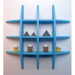 Onlinecraft Wooden Wall Rack Shelf Wooden Wall Shelf (Number Of Shelves - 6, Blue)