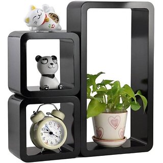 Onlinecraft Wall Shelf ( White ) 6 Ka Single Wooden Wall Shelf (Number Of Shelves - 6, Black)