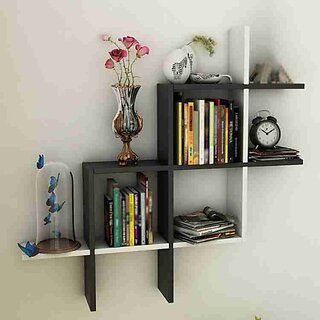Onlinecraft Wooden Wall Self New Plus Black White Wooden Wall Shelf (Number Of Shelves - 3, Black, White)